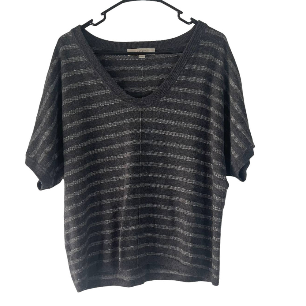 Loft Women's Size Large Grey Striped Wool Blend Sweater